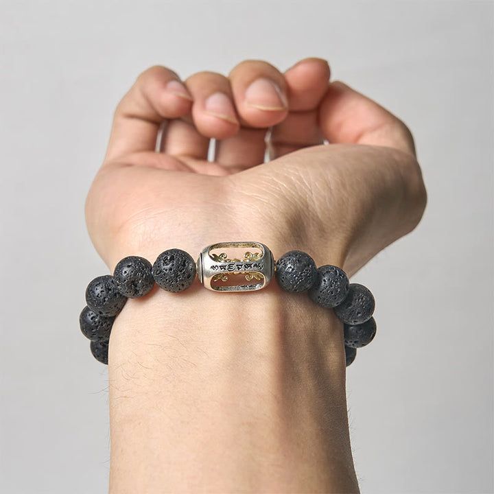Buddha Stones Natural Lava Rock Om Mani Padme Hum Dorje Vajra Healing Bracelet - image 14