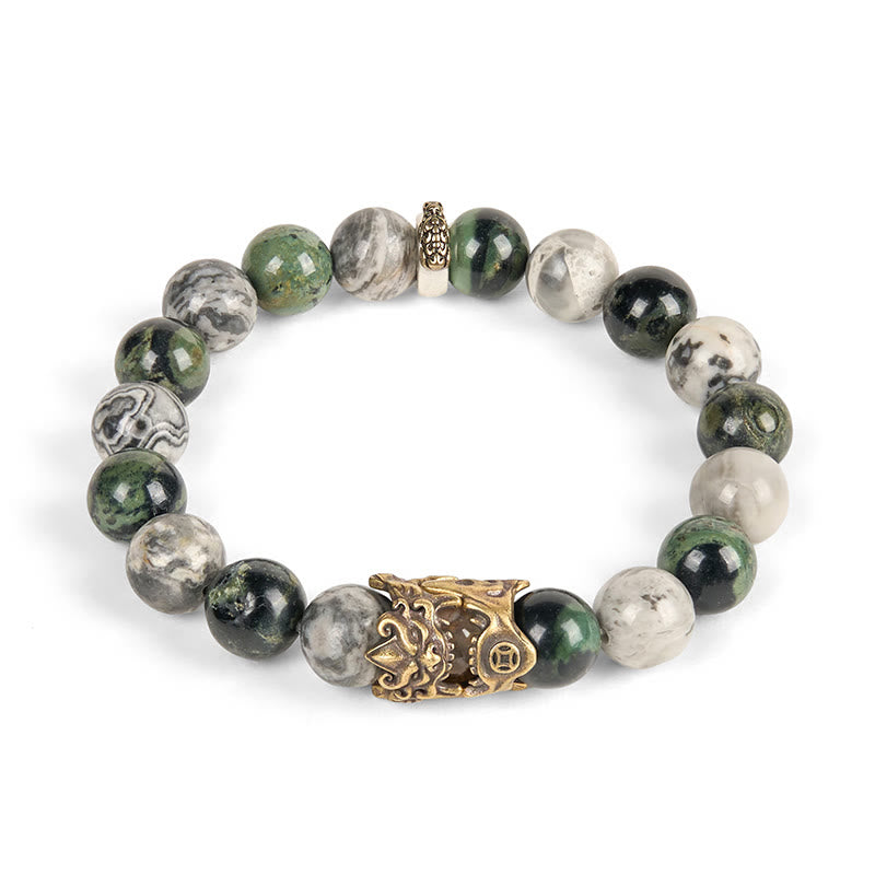 Buddha Stones Natural Grey Jasper Kambamba Jasper Citrine Horse Zodiac PiXiu Protection Bracelet - image 4