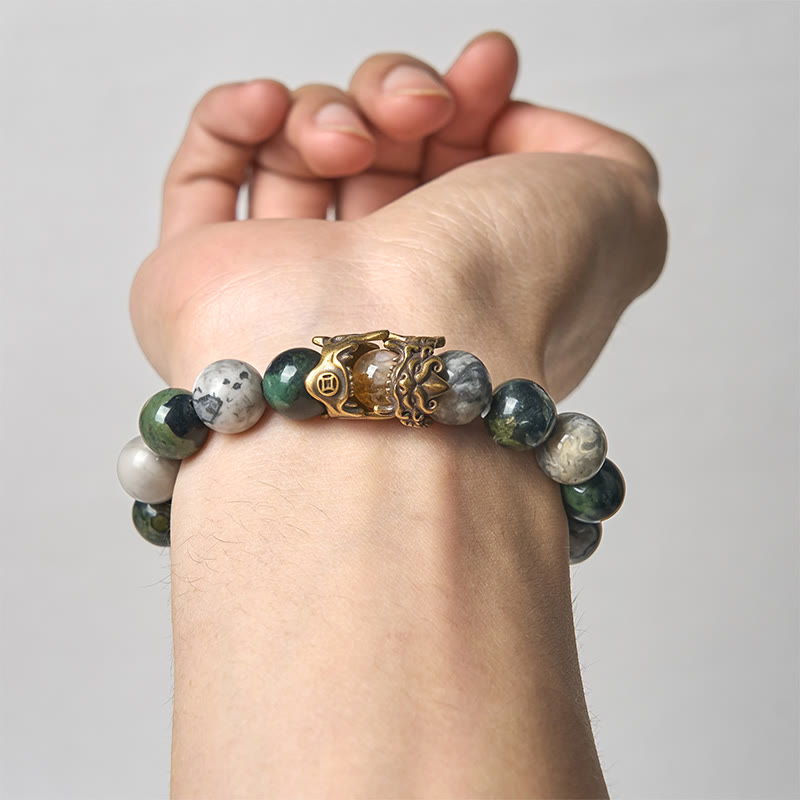Buddha Stones Natural Grey Jasper Kambamba Jasper Citrine Horse Zodiac PiXiu Protection Bracelet - image 3