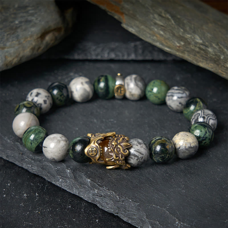 Buddha Stones Natural Grey Jasper Kambamba Jasper Citrine Horse Zodiac PiXiu Protection Bracelet - image 1