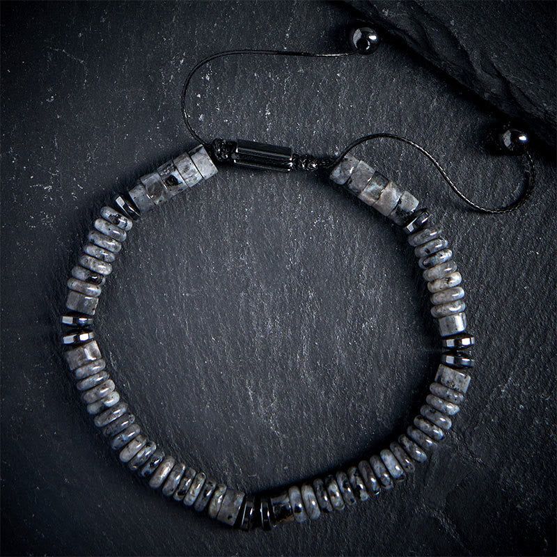 Buddha Stones Small Black Obsidian Green Aventurine Grey Jasper Tiger Eye Strength Rope Bracelet - Grey Jasper(Wrist Circumference: 15-20cm) - image 0