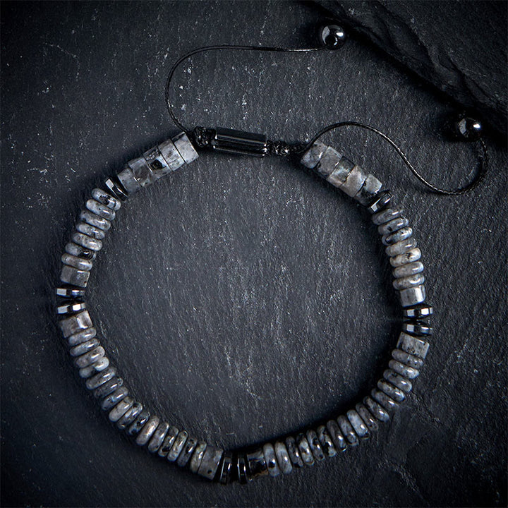 Buddha Stones Small Black Obsidian Green Aventurine Grey Jasper Tiger Eye Strength Rope Bracelet - Grey Jasper(Wrist Circumference: 15-20cm) - image 0