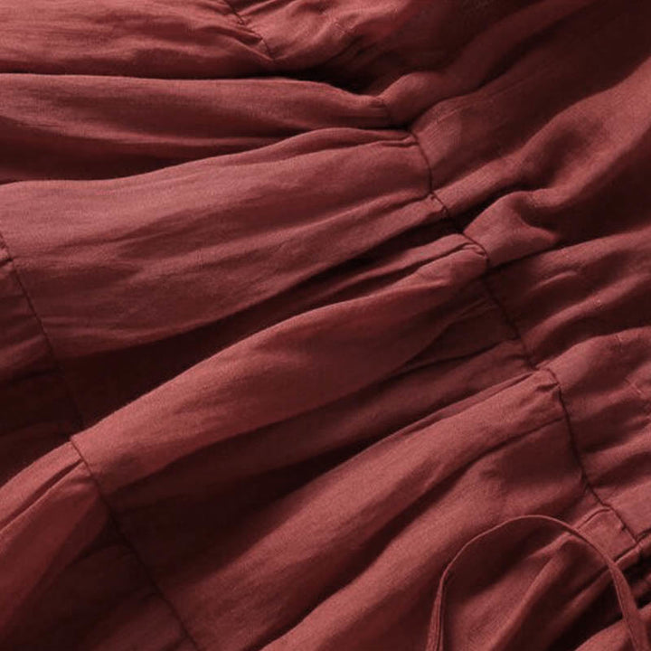 Buddha Stones Embroidery Patchwork Long Puff Sleeve Drawstring Midi Dress With Pockets - image 13