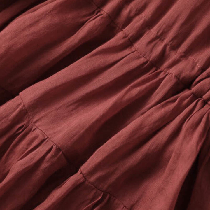 Buddha Stones Embroidery Patchwork Long Puff Sleeve Drawstring Midi Dress With Pockets - image 10