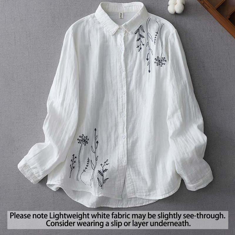 Buddha Stones Fall Dandelion Flower Buttons Long Sleeve Women's Cotton Shirt - White - US14，UK/AU18，EU46 (3XL) - image 1