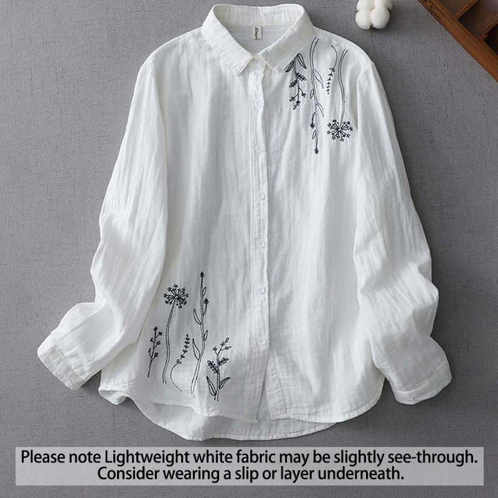 Buddha Stones Fall Dandelion Flower Buttons Long Sleeve Women's Cotton Shirt - White - US14，UK/AU18，EU46 (3XL) - image 1