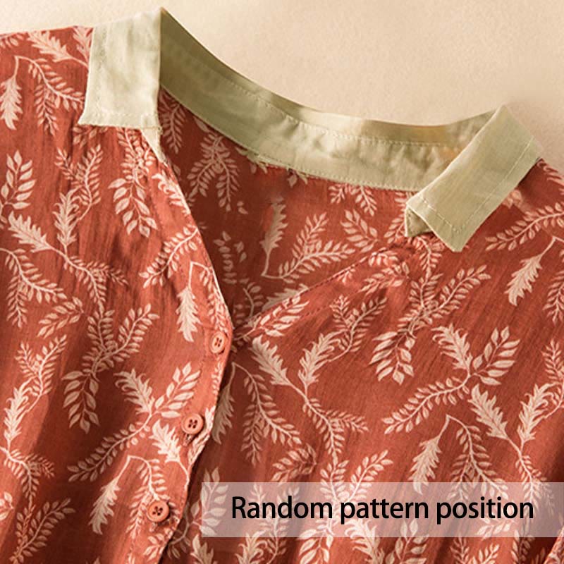 Buddha Stones Half Sleeve Color Contrast Floral Pattern Midi Dress With Pockets - image 21