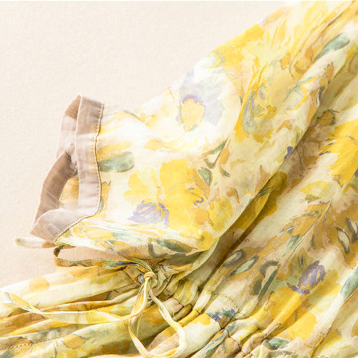 Buddha Stones Half Sleeve Color Contrast Floral Pattern Midi Dress With Pockets - image 17