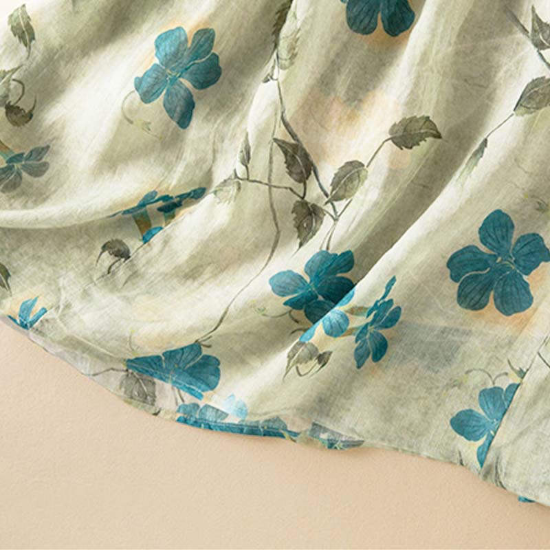 Buddha Stones Half Sleeve Color Contrast Floral Pattern Midi Dress With Pockets - image 5