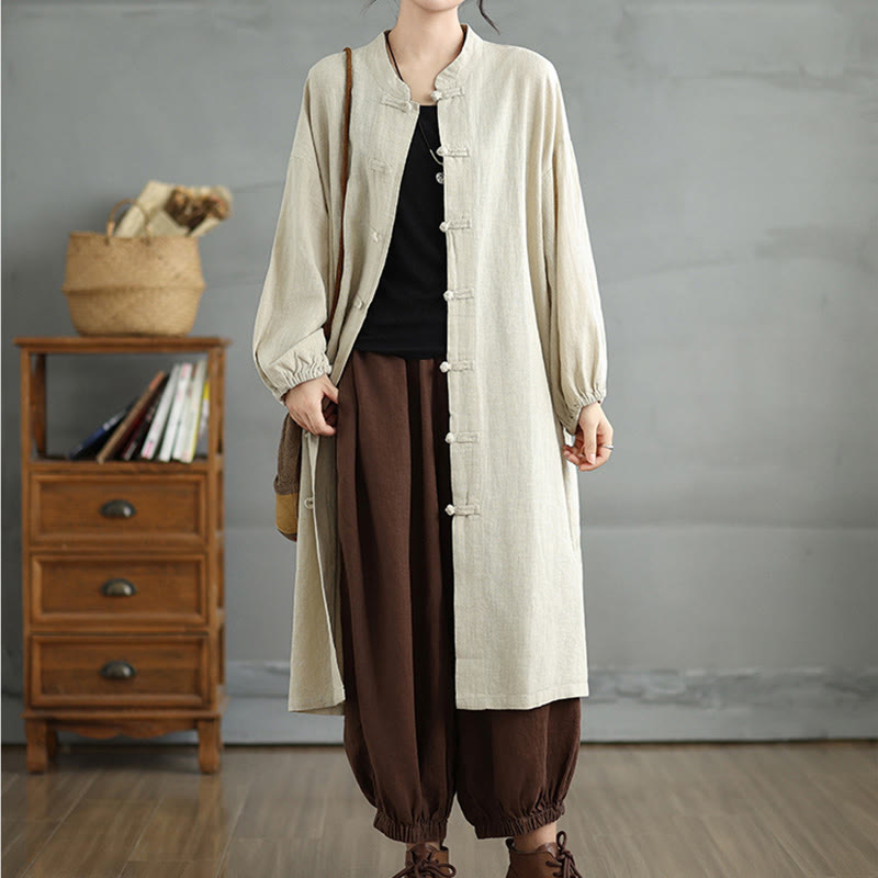 Buddha Stones Casual Frog-button Women's Cotton Linen Coat With Pockets - image 13
