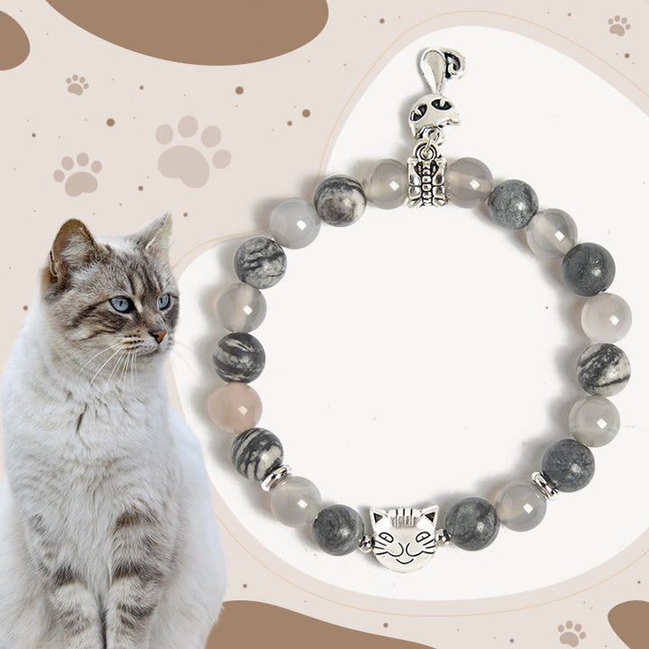 Buddha Stones Birman Cat Natural Grey Jasper Agate Bead Healing Bracelet - Birman Cat(Wrist Circumference: 15-16cm) - image 0