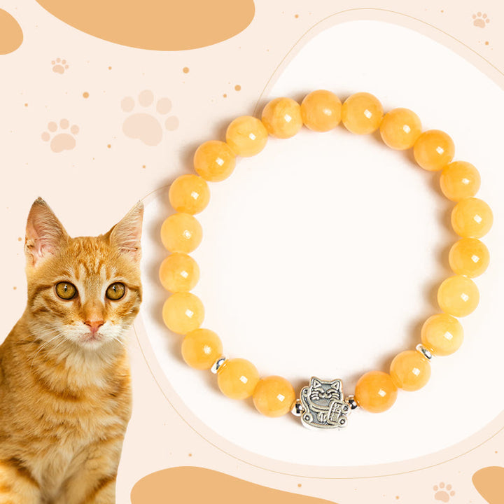 Buddha Stones 925 Sterling Silver Orange Tabby Cat Yellow Chalcedony Positivity Bracelet - Orange Tabby Cat(Wrist Circumference 15-16cm) - image 0