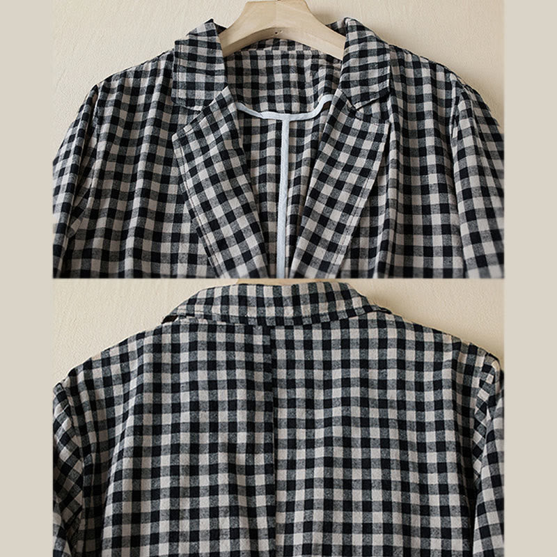 Buddha Stones Commute Plaid Pattern Women's Cotton Lapel Long Sleeve Jacket With Pockets - image 15
