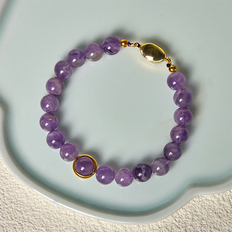 Buddha Stones Natural Amethyst Beads Balance Relieves Stress Buckle Bracelet - image 2