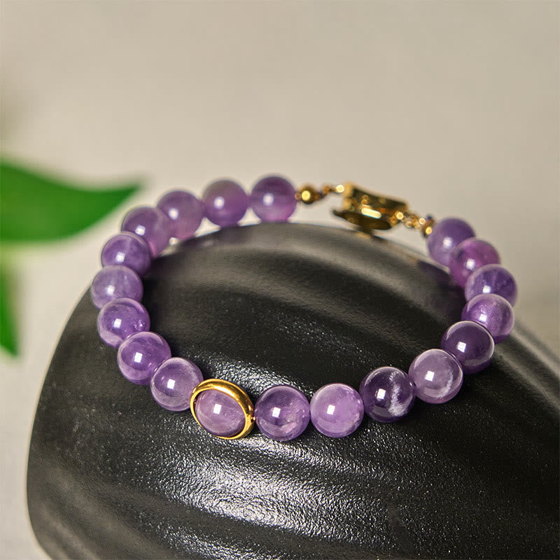Buddha Stones Natural Amethyst Beads Balance Relieves Stress Buckle Bracelet - Amethyst & Golden Buckle(Wrist Circumference: 14-16cm) - image 0