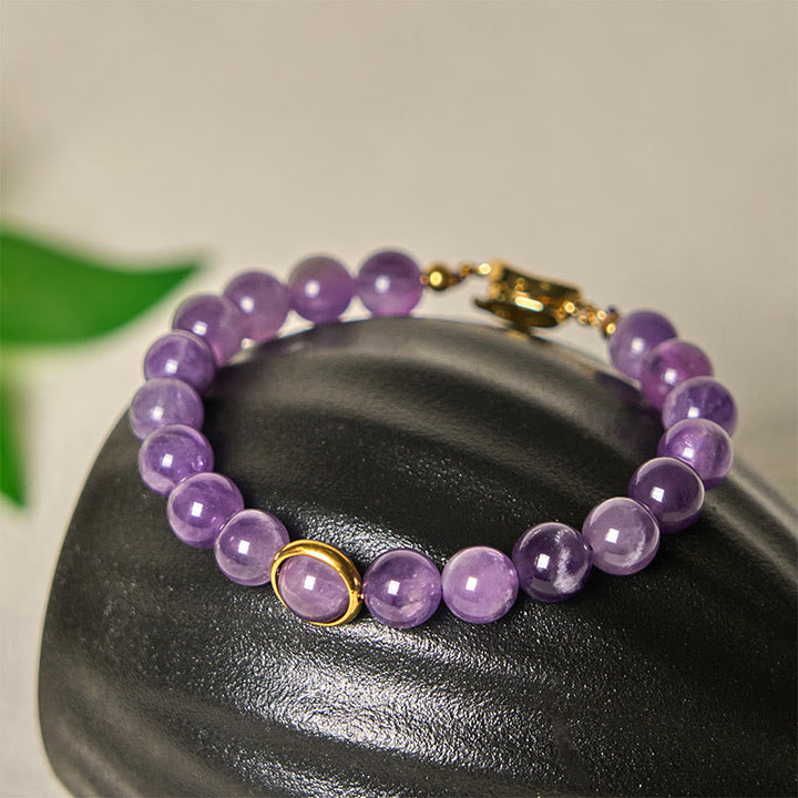 Buddha Stones Natural Amethyst Beads Balance Relieves Stress Buckle Bracelet - Amethyst & Golden Buckle(Wrist Circumference: 14-16cm) - image 0