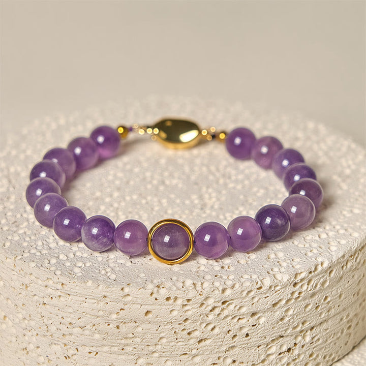 Buddha Stones Natural Amethyst Beads Balance Relieves Stress Buckle Bracelet - image 3