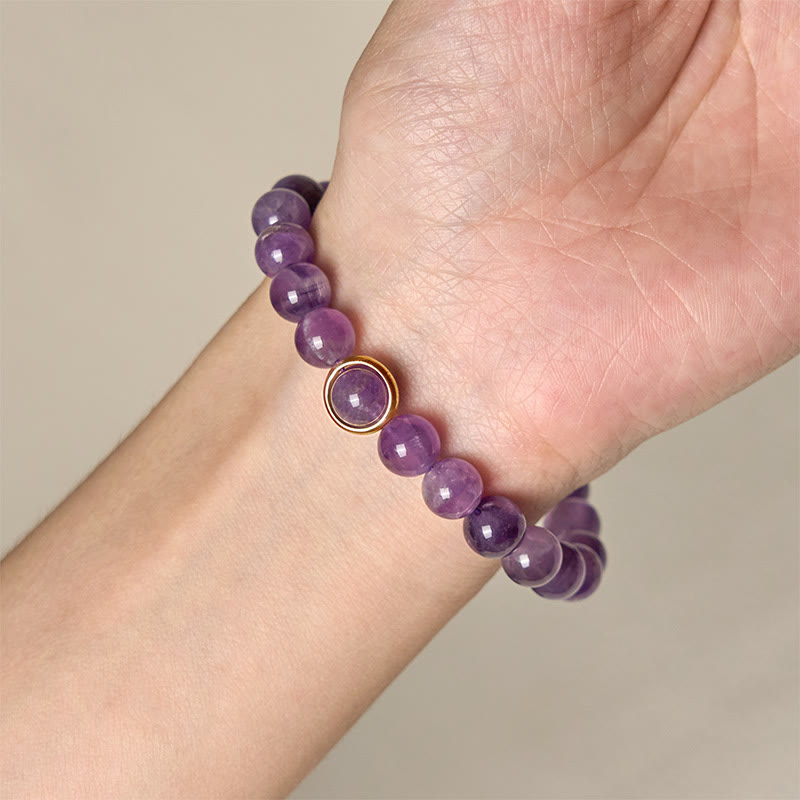 Buddha Stones Natural Amethyst Beads Balance Relieves Stress Buckle Bracelet - image 4