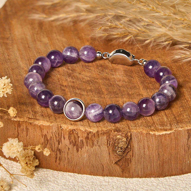 Buddha Stones Natural Amethyst Beads Balance Relieves Stress Buckle Bracelet - image 8