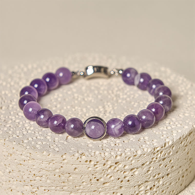 Buddha Stones Natural Amethyst Beads Balance Relieves Stress Buckle Bracelet - image 10