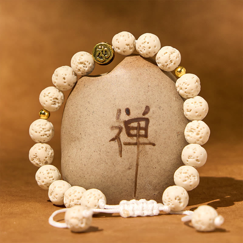 Buddha Stones Whitelava Rock Om Symbol Healing Calm Bracelet - image 1