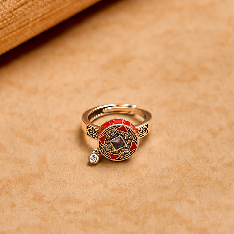 Buddha Stones Om Mani Padme Hum Copper Prayer Wheel Rotatable Wealth Ring - image 2