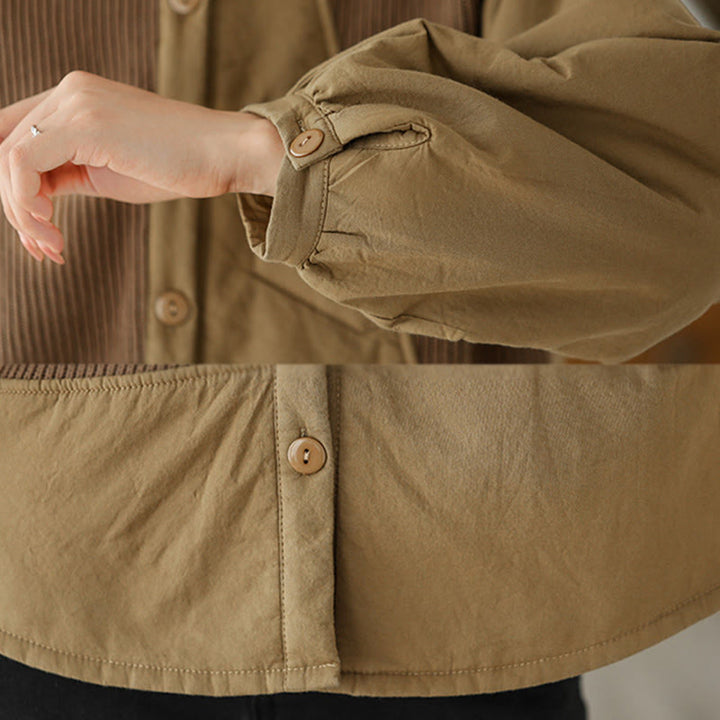 Buddha Stones Commute Plain Patchwork Design Women's Cotton Long Sleeve Jacket With Pocket - image 7