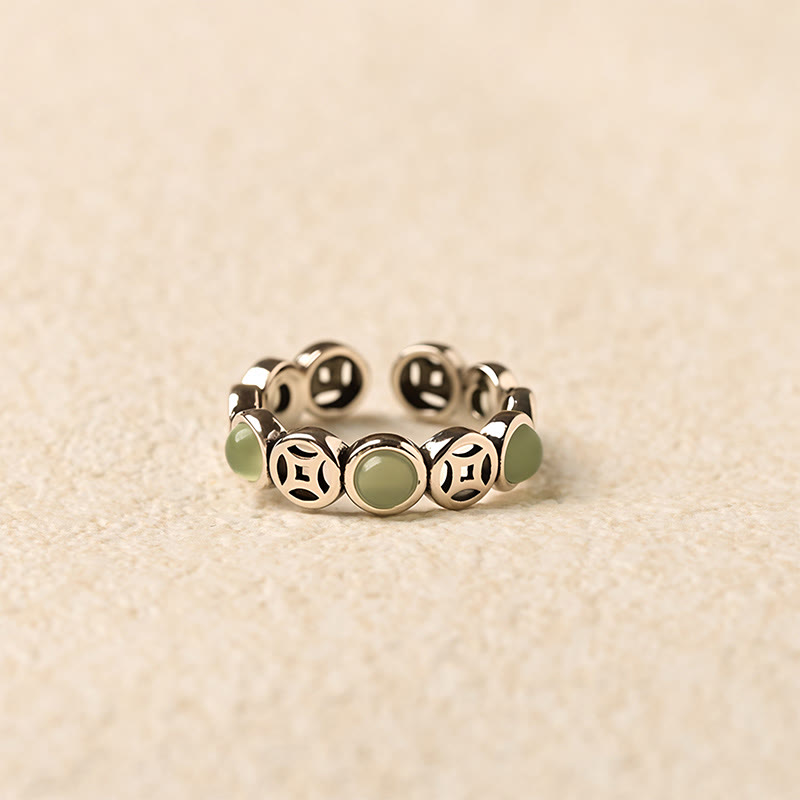 Buddha Stones Jade South Red Agate Copper Coin Prosperity Luck Open Ring - image 1