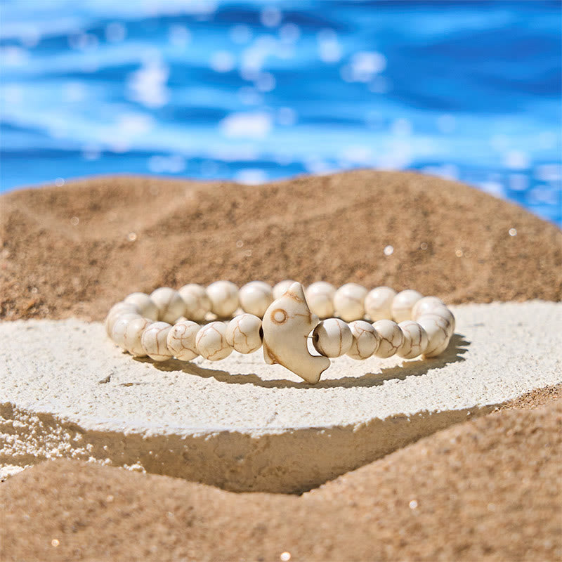 Buddha Stones Natural Various Stones Dolphin Spiritual Balance Bracelet - White Turquoise(Wrist Circumference: 15-18cm) - image 4