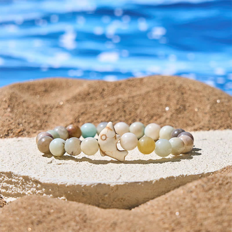 Buddha Stones Natural Various Stones Dolphin Spiritual Balance Bracelet - Amazonite(Wrist Circumference: 15-18cm) - image 8