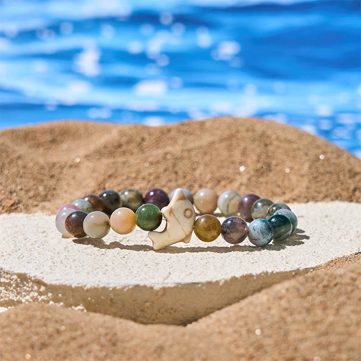 Buddha Stones Natural Various Stones Dolphin Spiritual Balance Bracelet - India Agate(Wrist Circumference: 15-18cm) - image 28