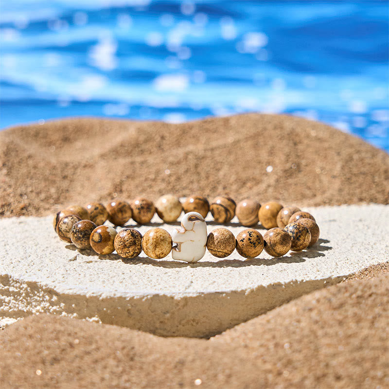 Buddha Stones Natural Various Stones Elephant Spiritual Strength Bracelet - Picture Jasper(Wrist Circumference: 15-18cm) - image 5