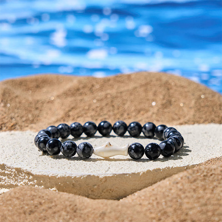 Buddha Stones Natural Agate Stone Shark Wisdom Bracelet - Gray Agate(Wrist Circumference: 15-18cm) - image 0