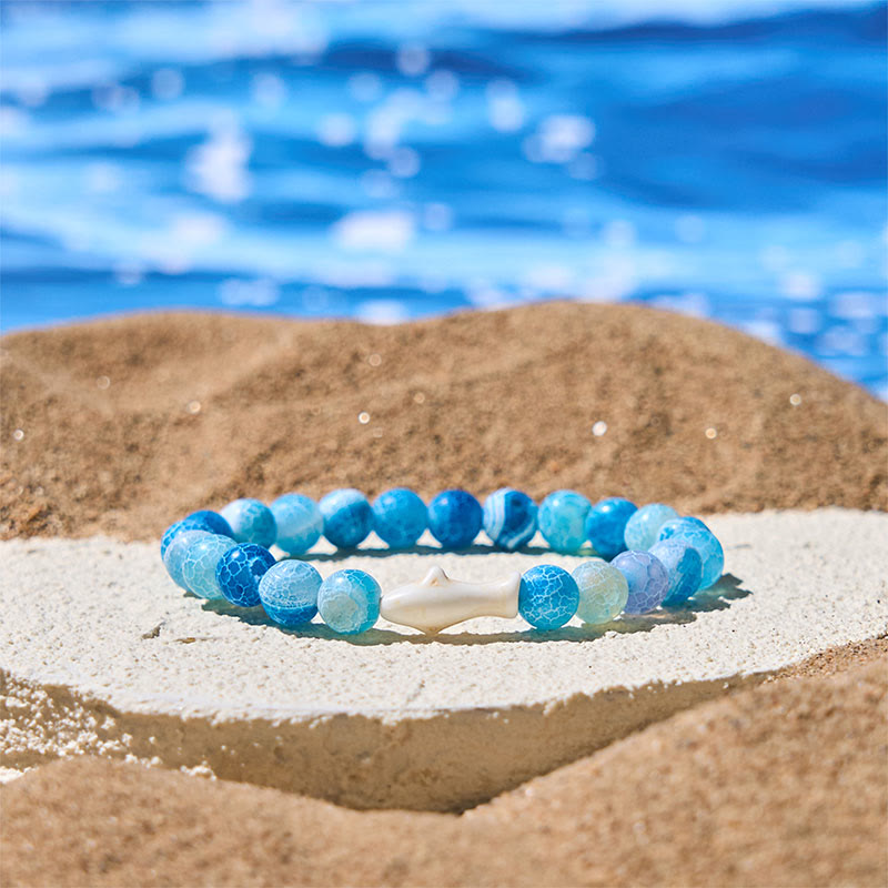 Buddha Stones Natural Agate Stone Shark Wisdom Bracelet - Blue Crackle Agate(Wrist Circumference: 15-18cm) - image 4