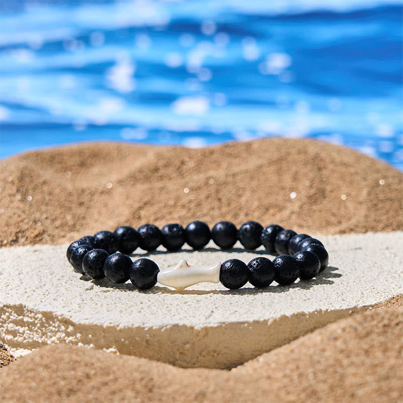 Buddha Stones Natural Agate Stone Shark Wisdom Bracelet - Lava Rock(Wrist Circumference: 15-18cm) - image 15