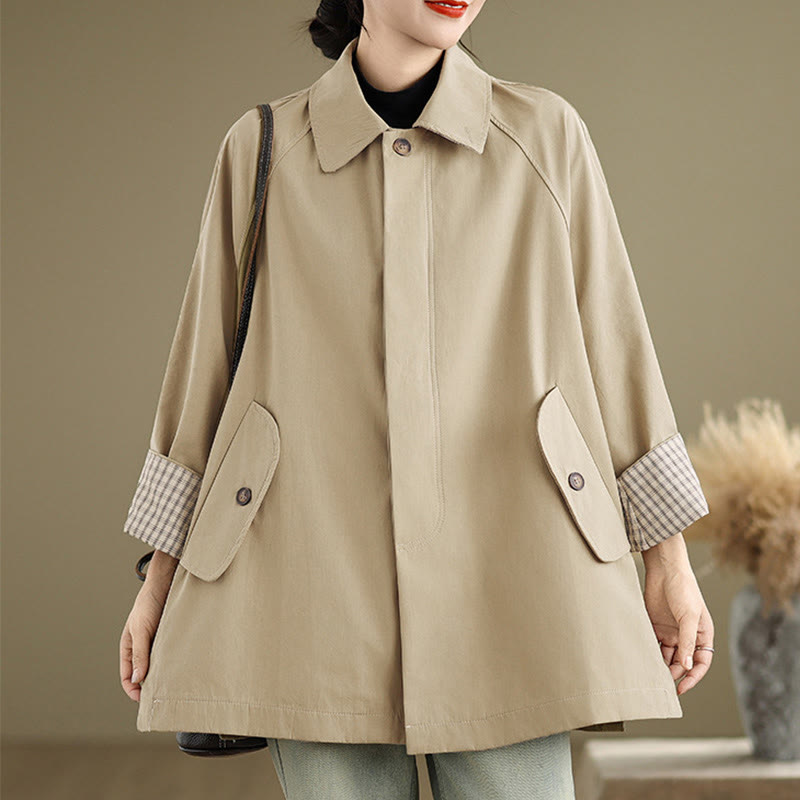 Buddha Stones Plain Patched Women's Long Sleeve Cargo Cotton Jacket With Pocket - image 14
