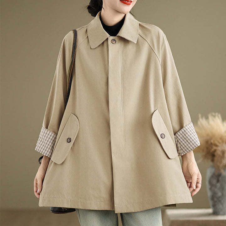 Buddha Stones Plain Patched Women's Long Sleeve Cargo Cotton Jacket With Pocket - image 14