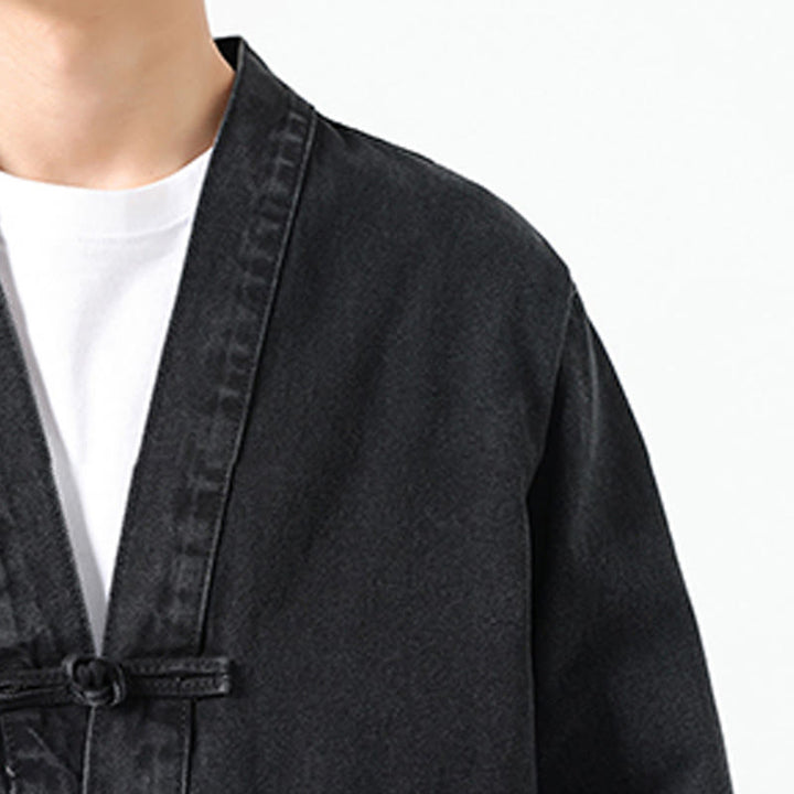 Buddha Stones Denim Button Design Men's Cotton Long Sleeve Jacket With Pockets - image 8