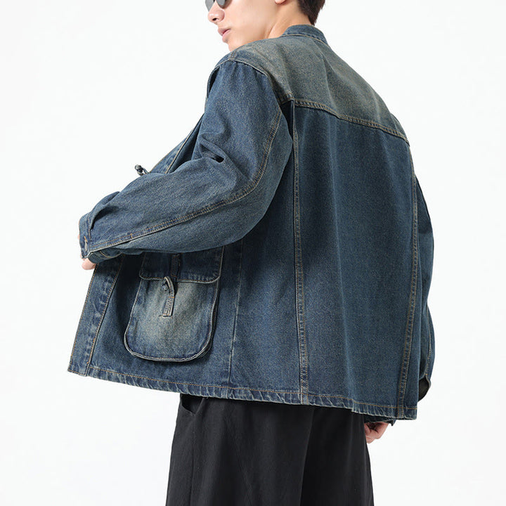 Buddha Stones Denim Button Design Men's Cotton Long Sleeve Jacket With Pockets - image 22