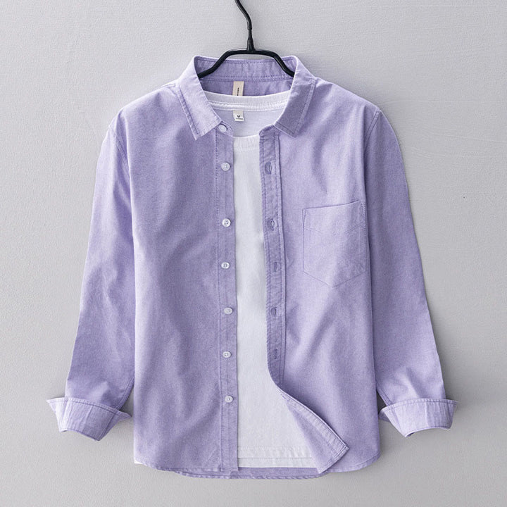 Buddha Stones Solid Color Long Sleeve Buttons Down Design Men Cotton Shirt Clothing - Thistle - US/UK/AU40，EU50 (3XL) - image 7