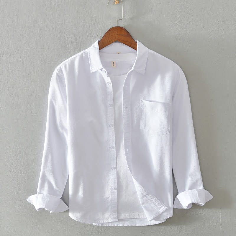 Buddha Stones Solid Color Long Sleeve Buttons Down Design Men Cotton Shirt Clothing - White - US/UK/AU40，EU50 (3XL) - image 3