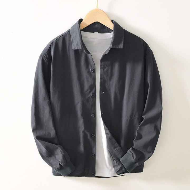 Buddha Stones Fall Solid Long Sleeve Buttons Down Men Cotton Shirt With Pockets - DarkGray - US/UK/AU42，EU52 (3XL) - image 15
