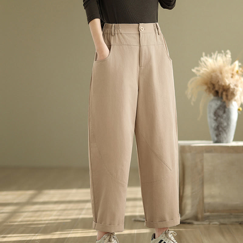 Buddha Stones Casual 7-8 Length Buttons Women's Cotton Polyester Harem Pants With Pockets - image 11