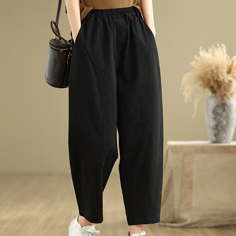 Buddha Stones Casual Elastic Waist Women's Polyester Harem Pants With Pockets - Black - US8-10，UK/AU12-14，EU40-42 (2XL) - image 9