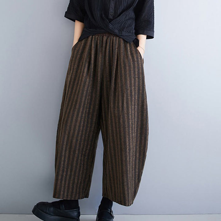 Buddha Stones Casual 7-8 Length Corduroy Stripes Women's Polyester Wide Leg Pants With Pockets - image 14