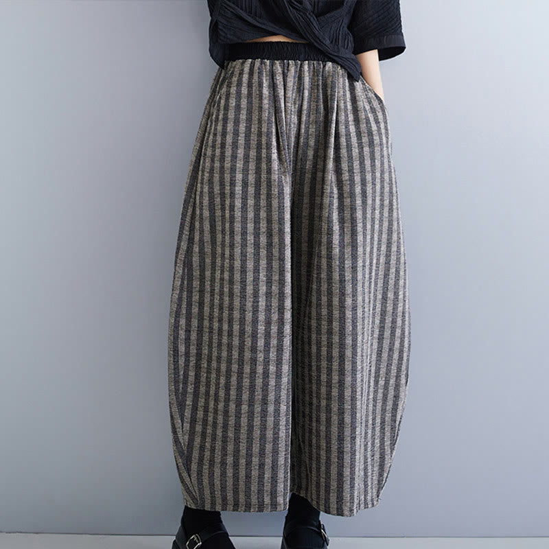 Buddha Stones Casual 7-8 Length Corduroy Stripes Women's Polyester Wide Leg Pants With Pockets - DimGray - US8-10，UK/AU12-14，EU40-42 (2XL) - image 1