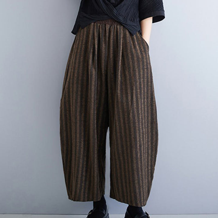 Buddha Stones Casual 7-8 Length Corduroy Stripes Women's Polyester Wide Leg Pants With Pockets - image 15
