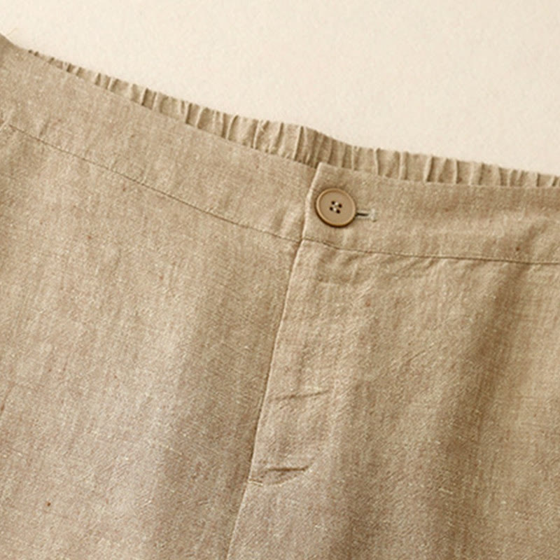Buddha Stones Casual Plain Women's Cotton Linen Elastic Waist  Wide Leg Pants With Pockets - image 8