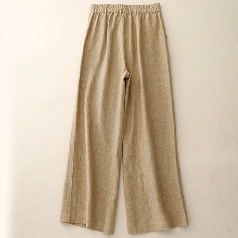 Buddha Stones Casual Plain Women's Elastic Waist  Wide Leg Pants With Pockets - image 6