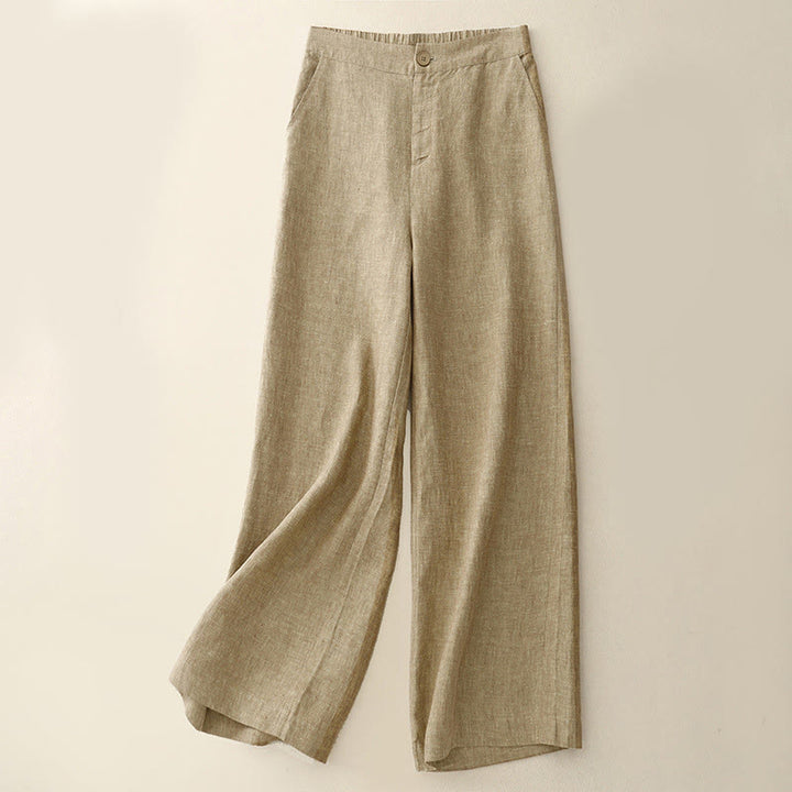 Buddha Stones Casual Plain Women's Elastic Waist  Wide Leg Pants With Pockets - Wheat - US8-10，UK/AU12-14，EU40-42 (2XL) - image 5